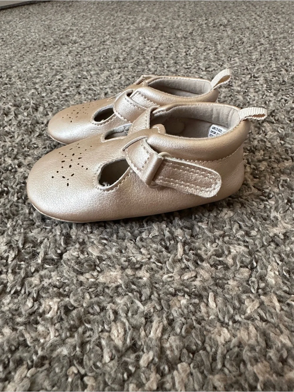 12-18M Carter's Metallic Champagne T-Strap Baby Mary Jane Shoes